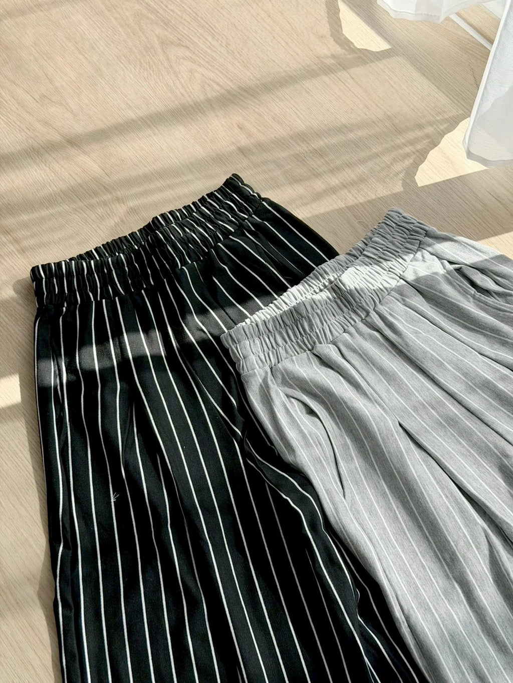 休閒百搭打褶條紋棉長褲 細節 4